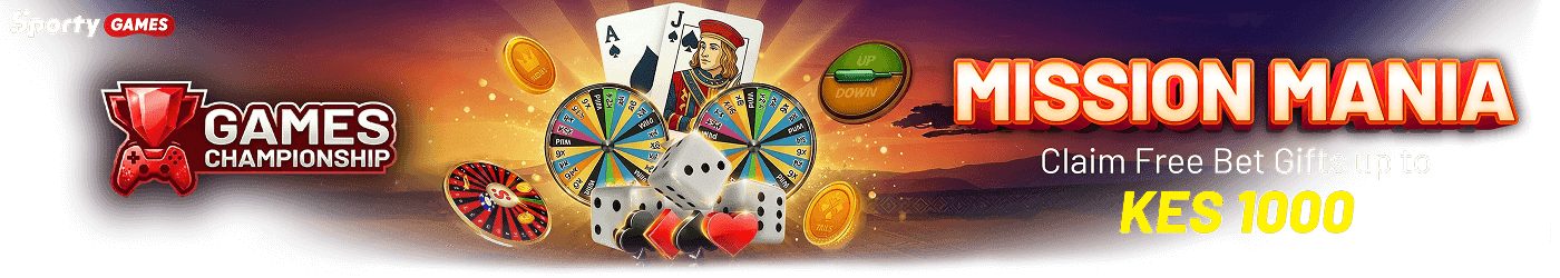 Sporty Games Welcome Rewards banner rewards up to 1000 KES for new players.