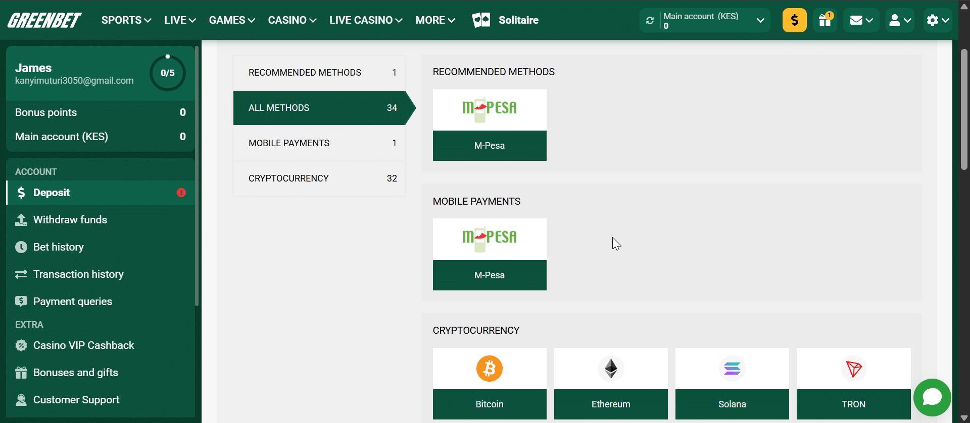 Deposit with Greenbet and play Casino games