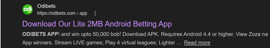 Google Play Store listing for the Odibets APK download.