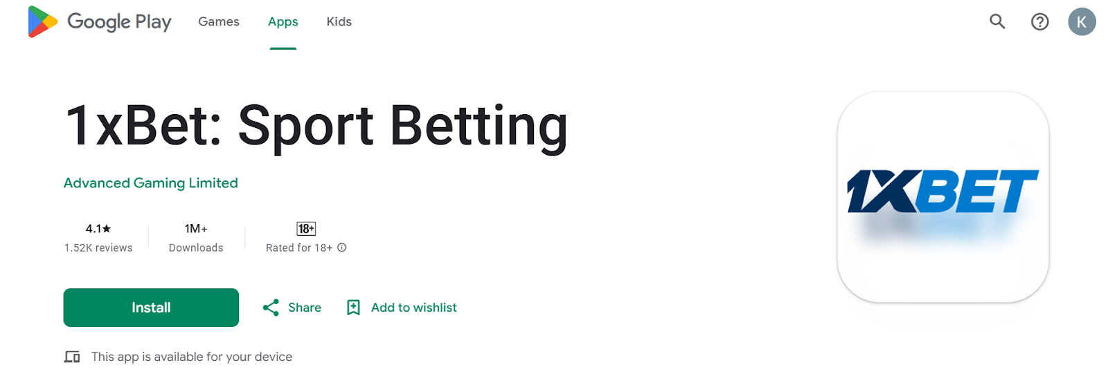 1xbet app on playstore