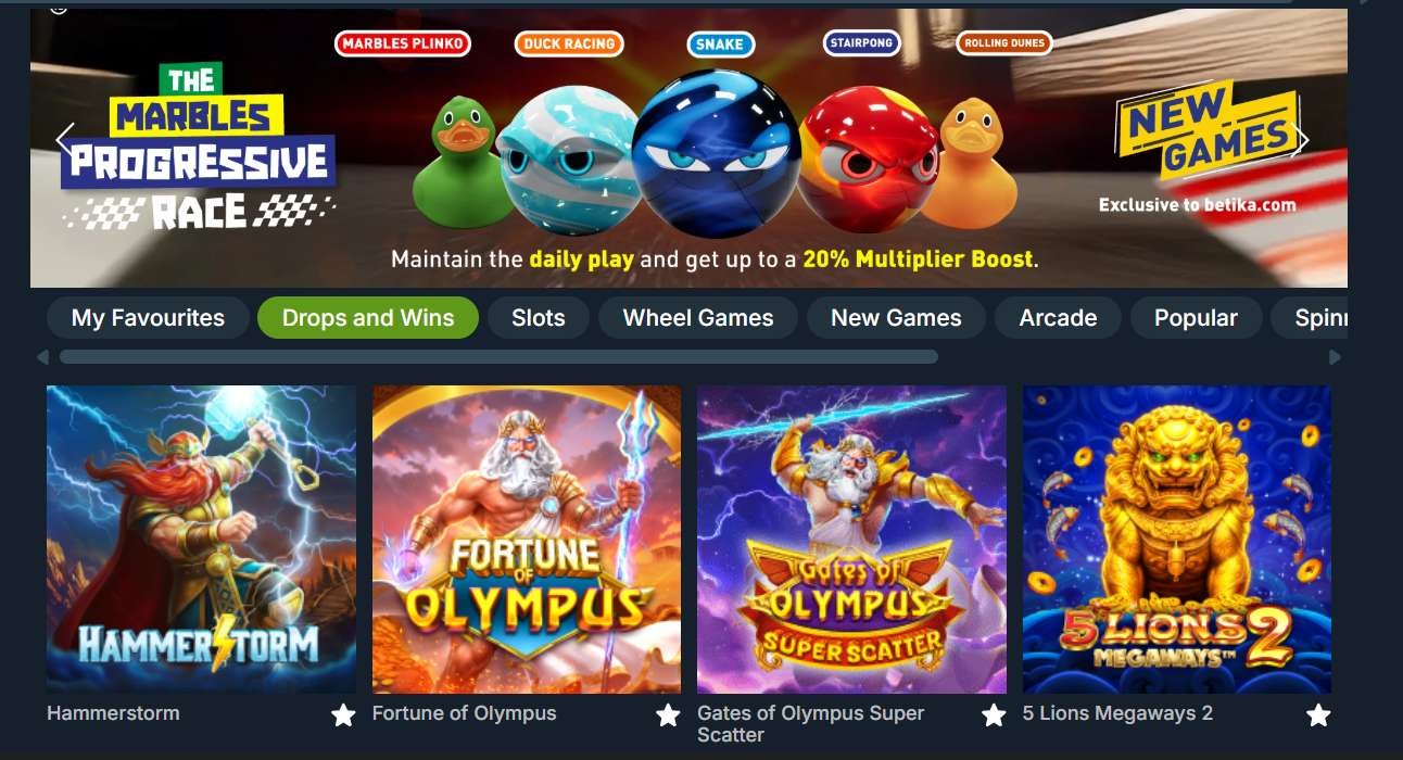 Betika online casino game lobby