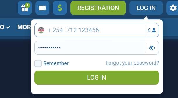1xBet mobile account login window