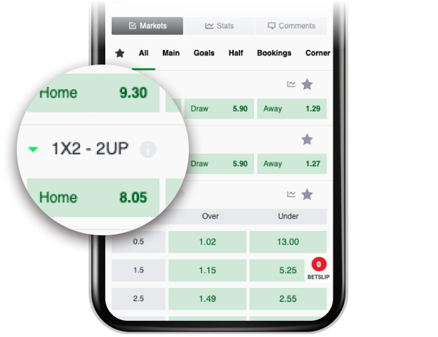 Sportybet 2UP betting app interface.